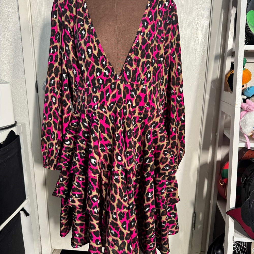Vibrant Pink Leopard Print Dress